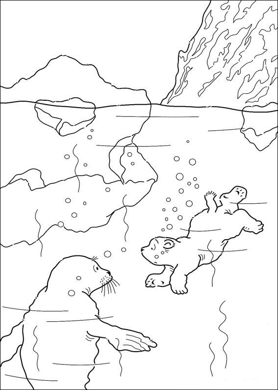 Print Kleine ijsbeer zwemt kleurplaat